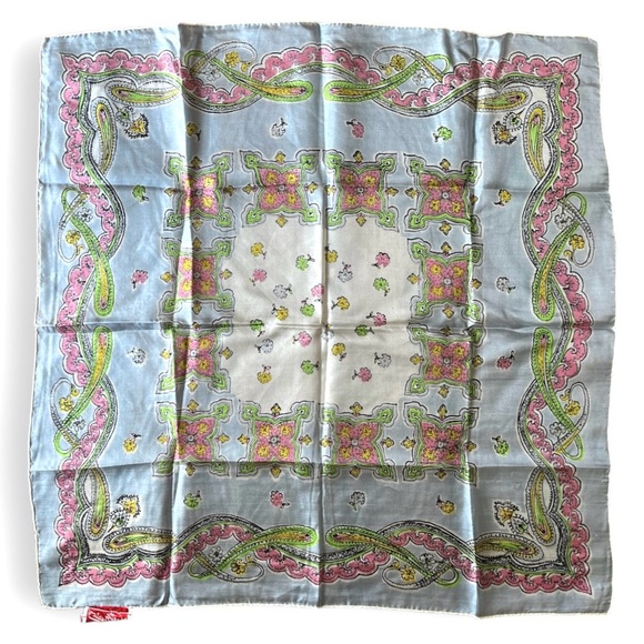 Vanette Creations Vintage Hand Rolled Silk Scarf in Soft Pastels Paisley Floral - Picture 8 of 11